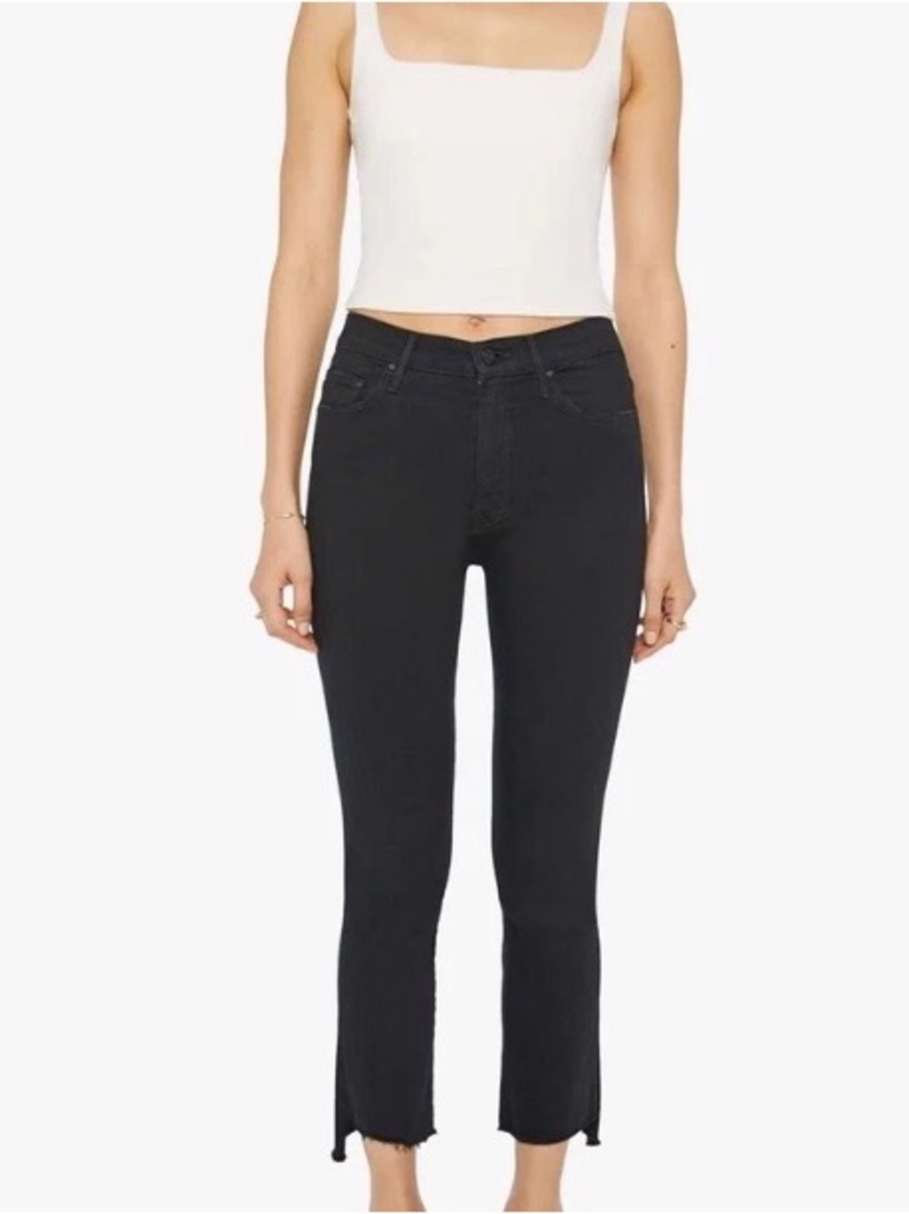 MOTHER Black Ankle Cropped Slim Jeans